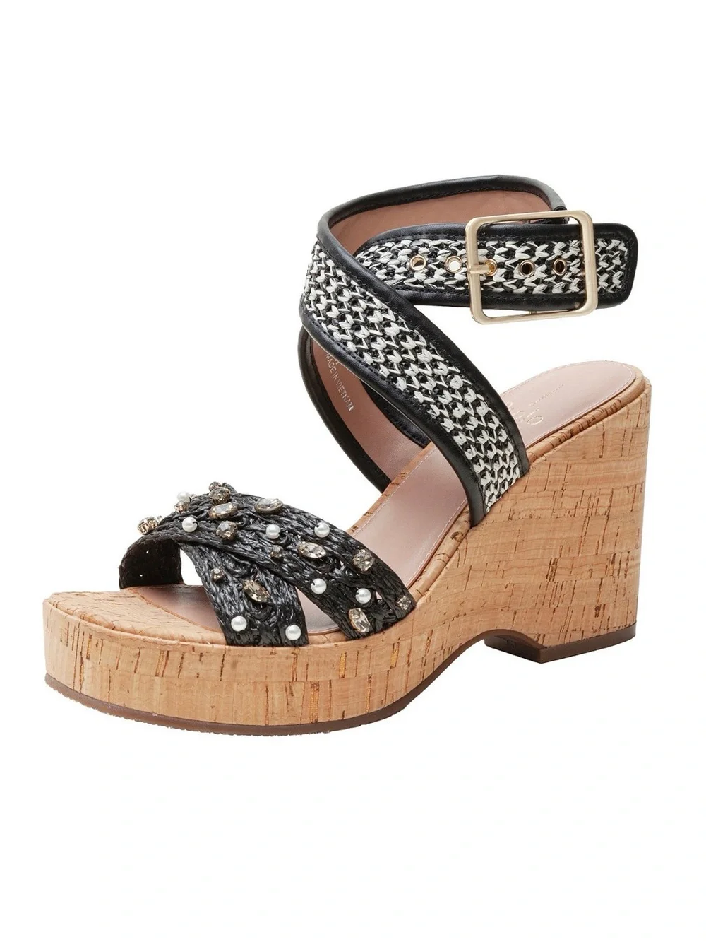 Linea Paolo Black Beaded Cork Wedge Sandals - Women's